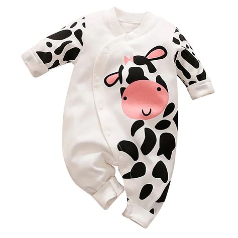 0 24m Newborn Baby Rompers Cute Cow Print Infant Boys Girls Rompers