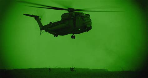 Night Vision Footage Of Military Helicopter In A Rescue Mission