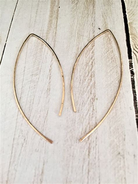 Thin Gold Hammered Hoop Earrings Gold Threader Earrings Open Etsy