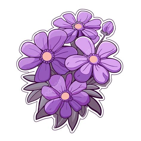 Cute Purple Flowers Sticker Illustration On White Background Clipart