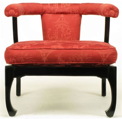Pair Low Ming Style Silk Upholstered Chinoiserie Lounge Chairs At 1stdibs