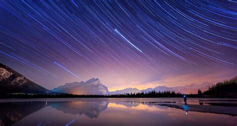 Long Exposure Starry Night Lake Banff National Park Canada