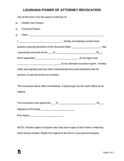 Therefore, the revocation essentially puts an end to the legal relationship the poa formed between the principal and the agent. Free Louisiana Power of Attorney Revocation Form - PDF ...