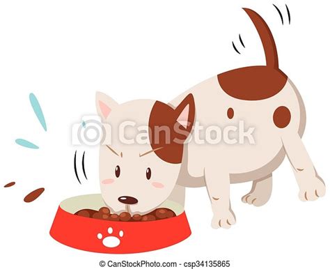 Little Dog Eating From The Bowl Illustration Canstock