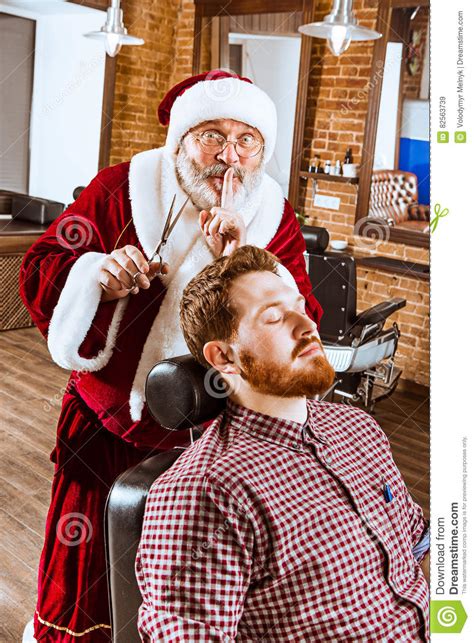 Santa Claus As Master At Barber Shop Stock Image Image Of Barber December 82563739