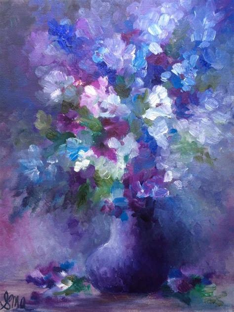 Original Oil Painting Colorful Purple Flowers In Vase Etsy India