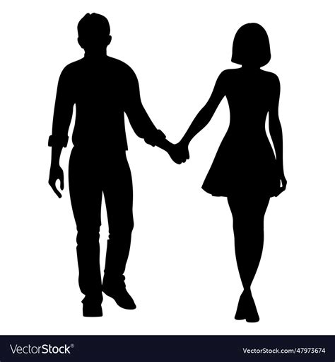 Couple Holding Hands Silhouette Man And Woman Vector Image