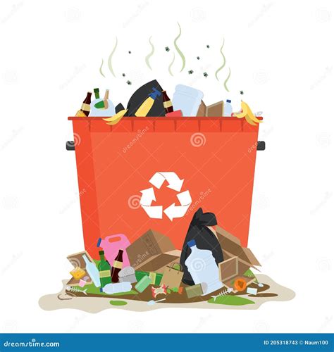Trash Can With Piles Of Garbage Dirty Trash On The Floor Stock Vector
