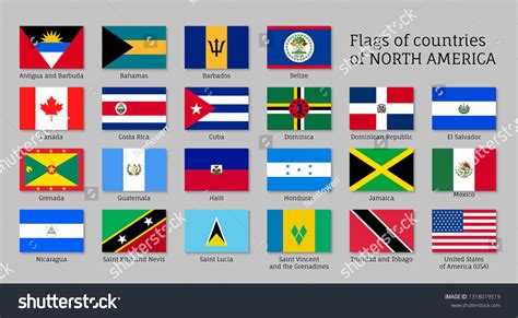 National Countries Flags Of North America Royalty Free Stock Vector