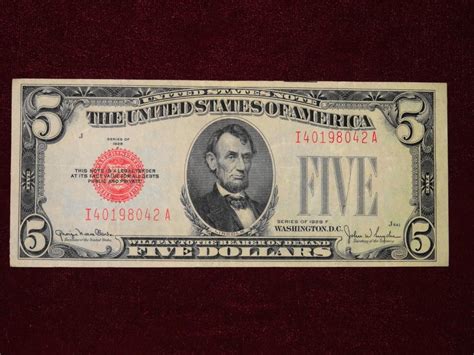 Sold At Auction 1928 Series Red Seal 5 Dollar Bill