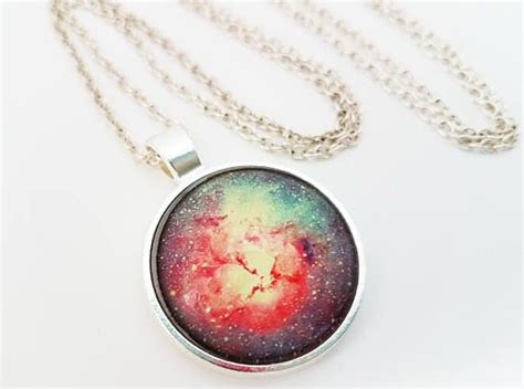 Galaxy Necklace Glass Cabochon Jewelry Nebula Pendant Pink Glass