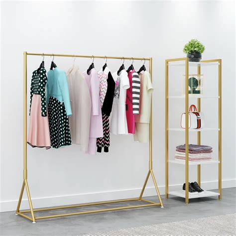 Nordic Golden Floor Coat Rack Clothing Store Display Rack Shopping Mall