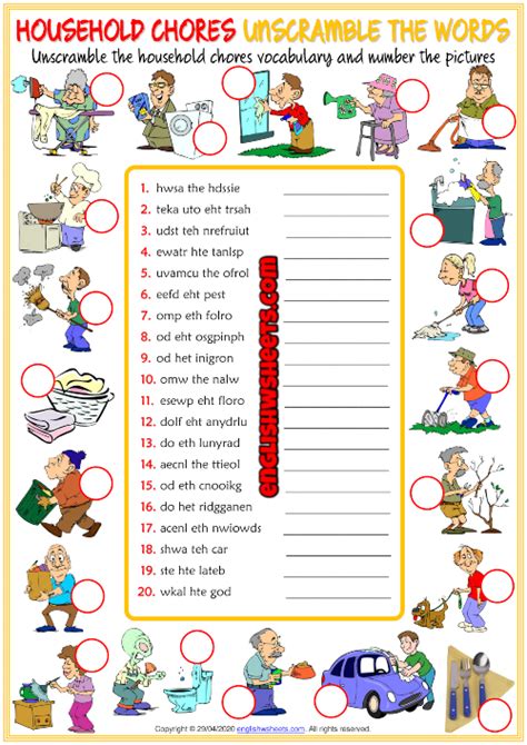 Household Chores Esl Unscramble The Words Worksheet Household Chores