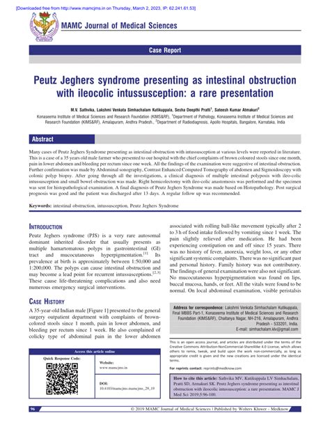 PDF Peutz Jeghers Syndrome Presenting As Intestinal Obstruction With