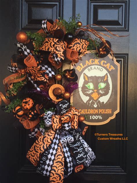 Black Cat Wreath Halloween Wreath Halloween Decor Halloween | Etsy | Halloween wreath, Halloween ...