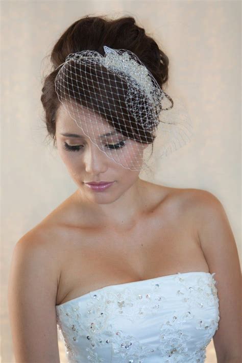 wedding birdcage veil with crystal rhinestone applique vi04 etsy wedding hairstyles and