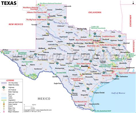 Get The Beautiful Map Of Texas State Showing The Major Attractions