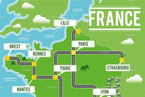 Illustrated Map Of France Custom Designed Illustrations ~ Creative Market