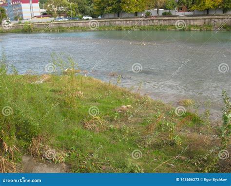 Sochi River With Small Water And Waterfall At Sunny Day Stock Photo