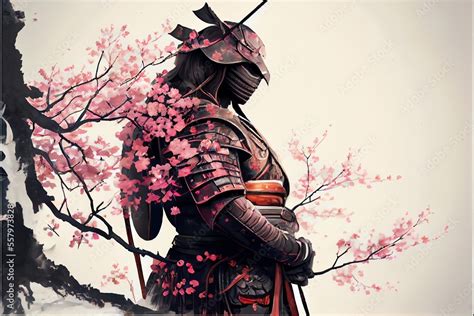 Japanese Samurai Concept With Cherry Blossom Generative Ai Stock