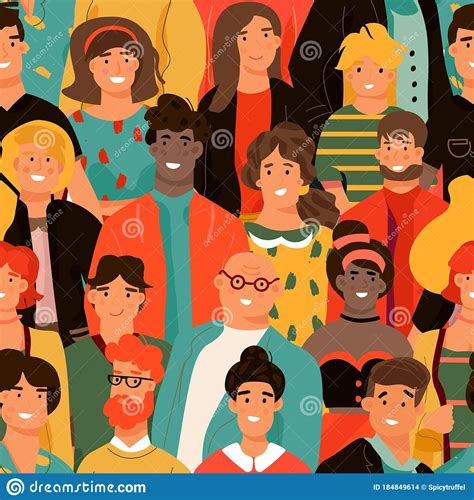 Crowd Of People Seamless Pattern Group Of Diverse People Background