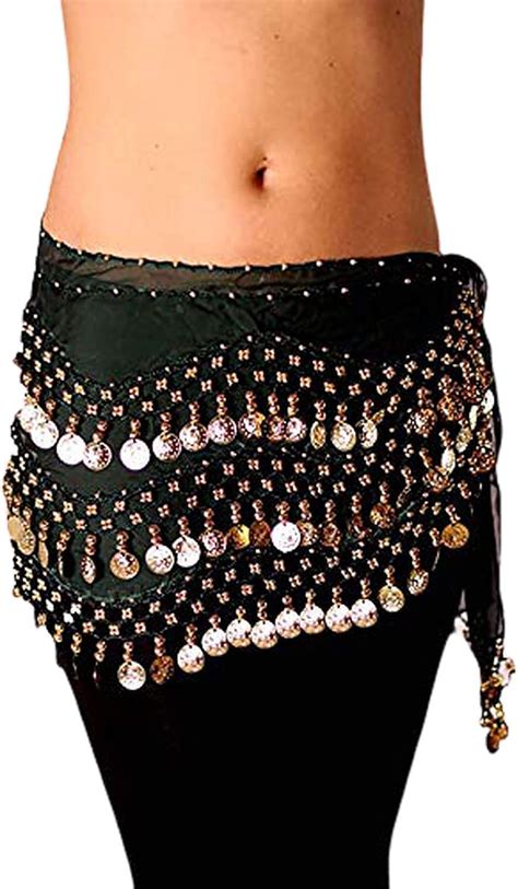 Belly Dance Hip Scarf Belly Dancing Skirt Coin Sash Costume With Silver Coins Green One