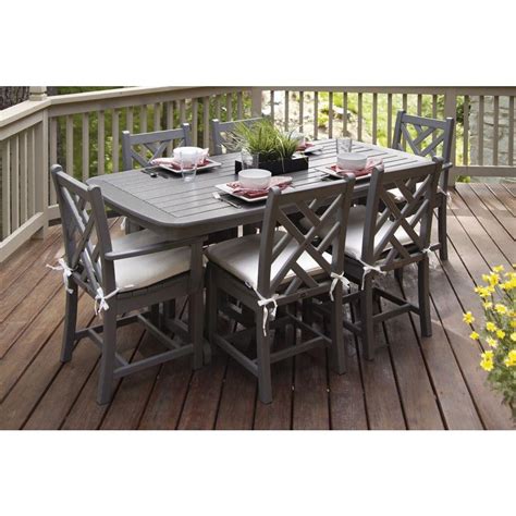 Polywood Chippendale Slate Grey 7 Piece Plastic Outdoor Patio Dining