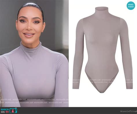 Wornontv Kims Gray Turtleneck Bodysuit On The Kardashians Kim Kardashian Clothes And