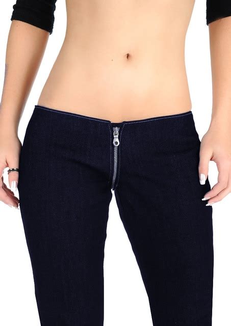 Open Crotch Zipper Cotton Sexy Jeans For Women Low Waist Skinny Denim