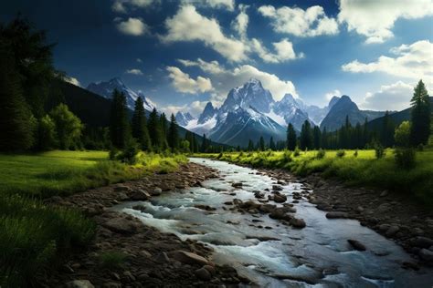 River Mountain Wilderness Landscape Ai Free Photo Rawpixel