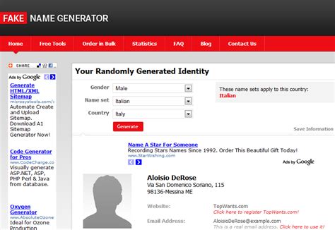 Fake address generator provide china address generator,include identity,phone number,credit card,social security number and street,and something else. FAKE NAME GENERATOR - CREARE IDENTITA' FALSE GRATIS ONLINE ...