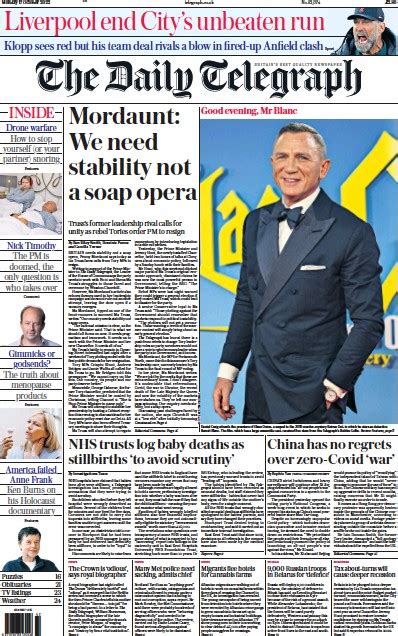 The Daily Telegraph Uk Front Page For October Paperboy