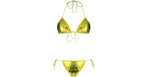 Oséree Synthetic Lime Sequined Microkini In Yellow Lyst