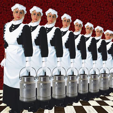 whimsical illustration of eight maids a milking from the 12 days of christmas song