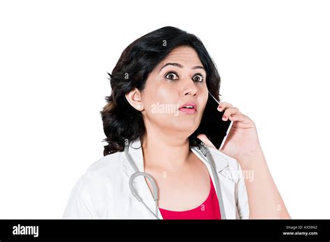 Shocked Indian Medical Doctor Woman Hearing Phone Stock Photo Alamy