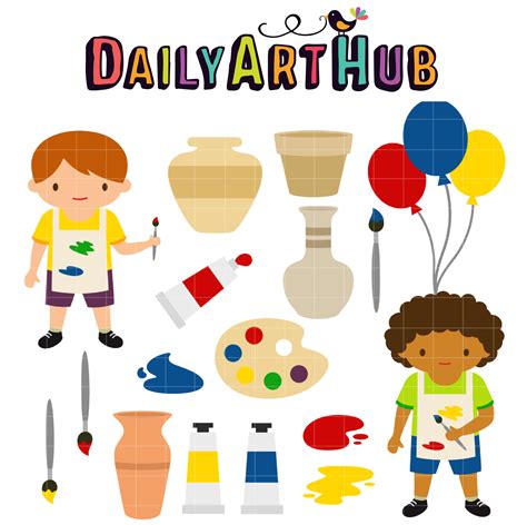 Pottery Painting Party Boys Clip Art Set Daily Art Hub Free Clip