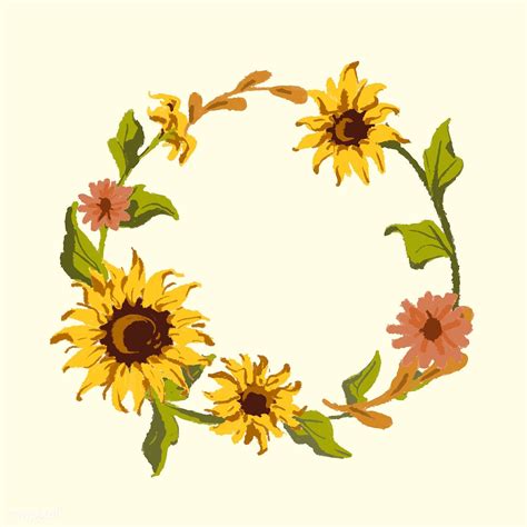 Round Sunflower Wreath Frame Vector Free Image By