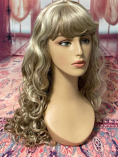 Blonde Highlight Wig With Bangs And Skin Part Platinum Blonde Etsy