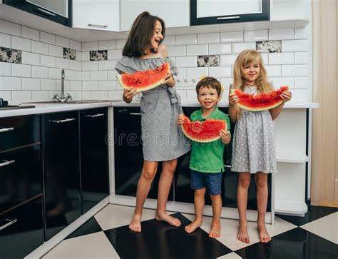 Funny Child Eating Watermelon Closeup Stock Image Image Of Funny