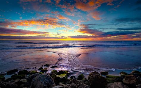 Download Sea Waves Coast Sunset Beautiful Wallpaper
