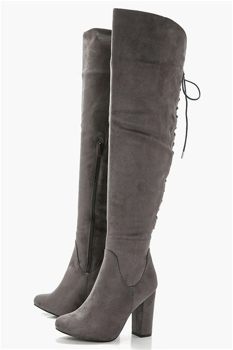 Grey Boots Lace Boots Leather Boots Faux Leather Thigh High Boots