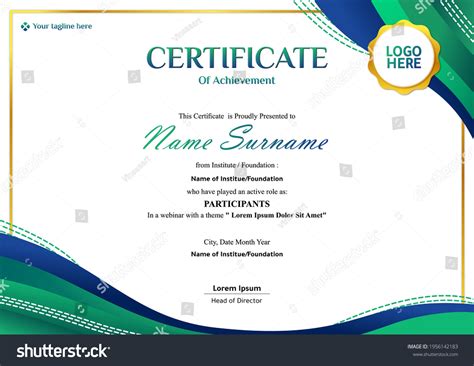 Modern Webinar Certificate Template Green Blue Stock Vector Royalty