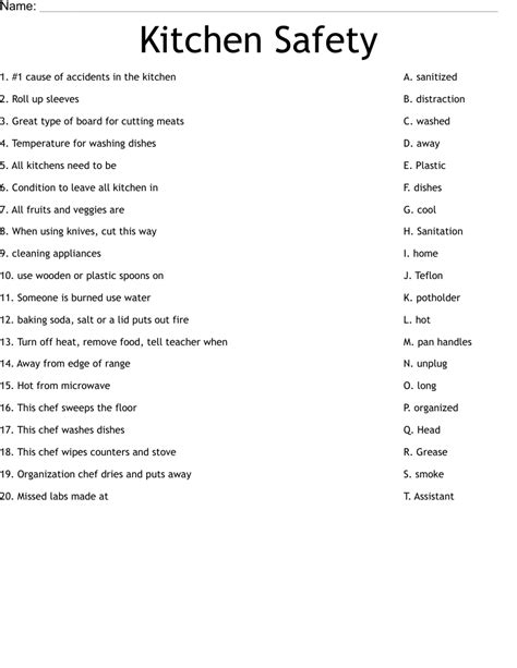 Free Printable Kitchen Safety Worksheets