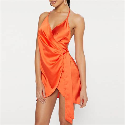 Satin Halterneck Wrap Bodycon Dress Sexy Mini Bandage Dresses Buy