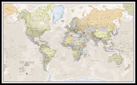 Huge Classic World Map Pinboard And Framed Black