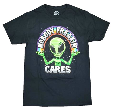 Odmart Nobody Freakin Cares Alien Black Graphic T Shirt Zelitnovelty