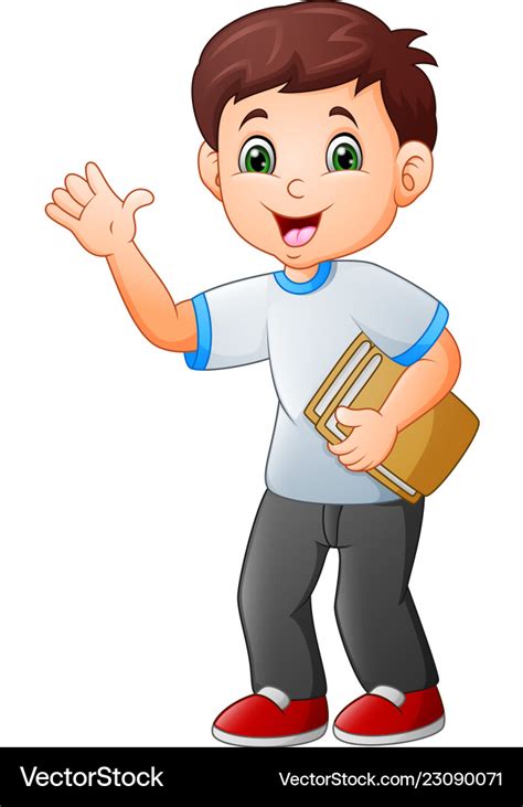 Cartoon Little Boy Holding Book Royalty Free Vector Image