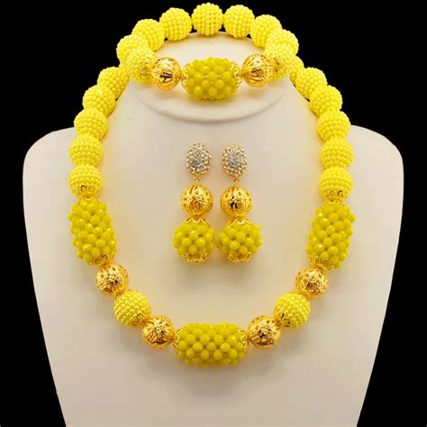 amazing 2017 new yellow crystal costume necklaces nigerian wedding african beads jewelry set