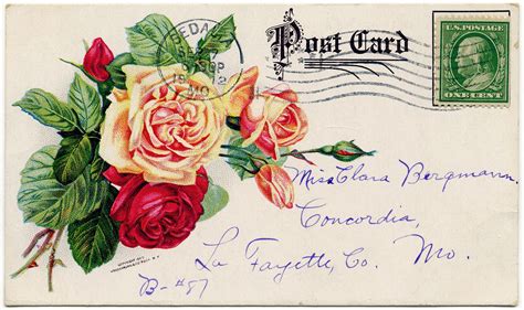 Vintage Clipart Rose Antique Postcard Free Digital Graphics Vintage