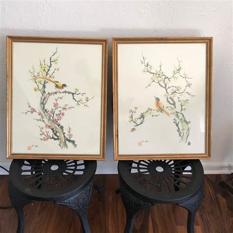 Vintage Chinese Watercolor Bird Prints Signed Pair Wall Art In 2020